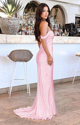 Off The Shoulder Satin Pink Evening Dress UK Floor length Mermaid Mychicdress